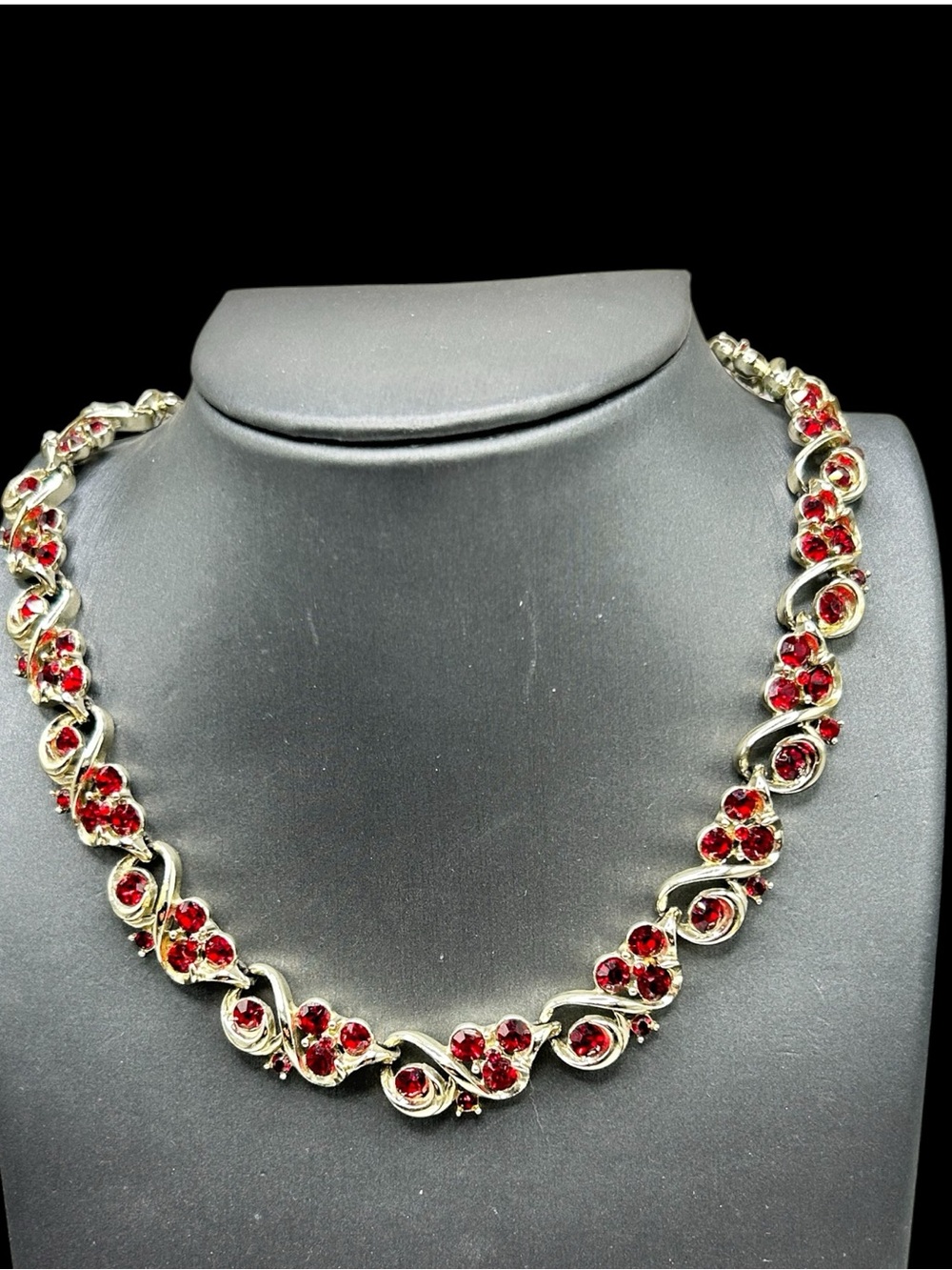 Vintage Kramer Ruby Red Rhinestone Adjustable Necklace